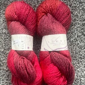 Lorna's  Hand-Dyed YarnRed Berry Gradient- 50 % Wool/ 50 % Silk lot of 2 Skeins